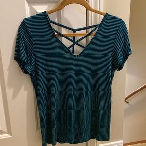 Green & black stripe short sleeve shirt